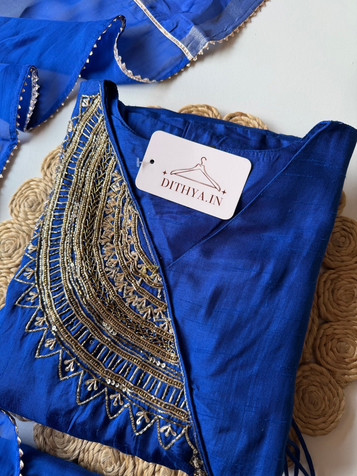K206 - Russian silk handwork Angrakha Aline Kurti with pants and dupatta