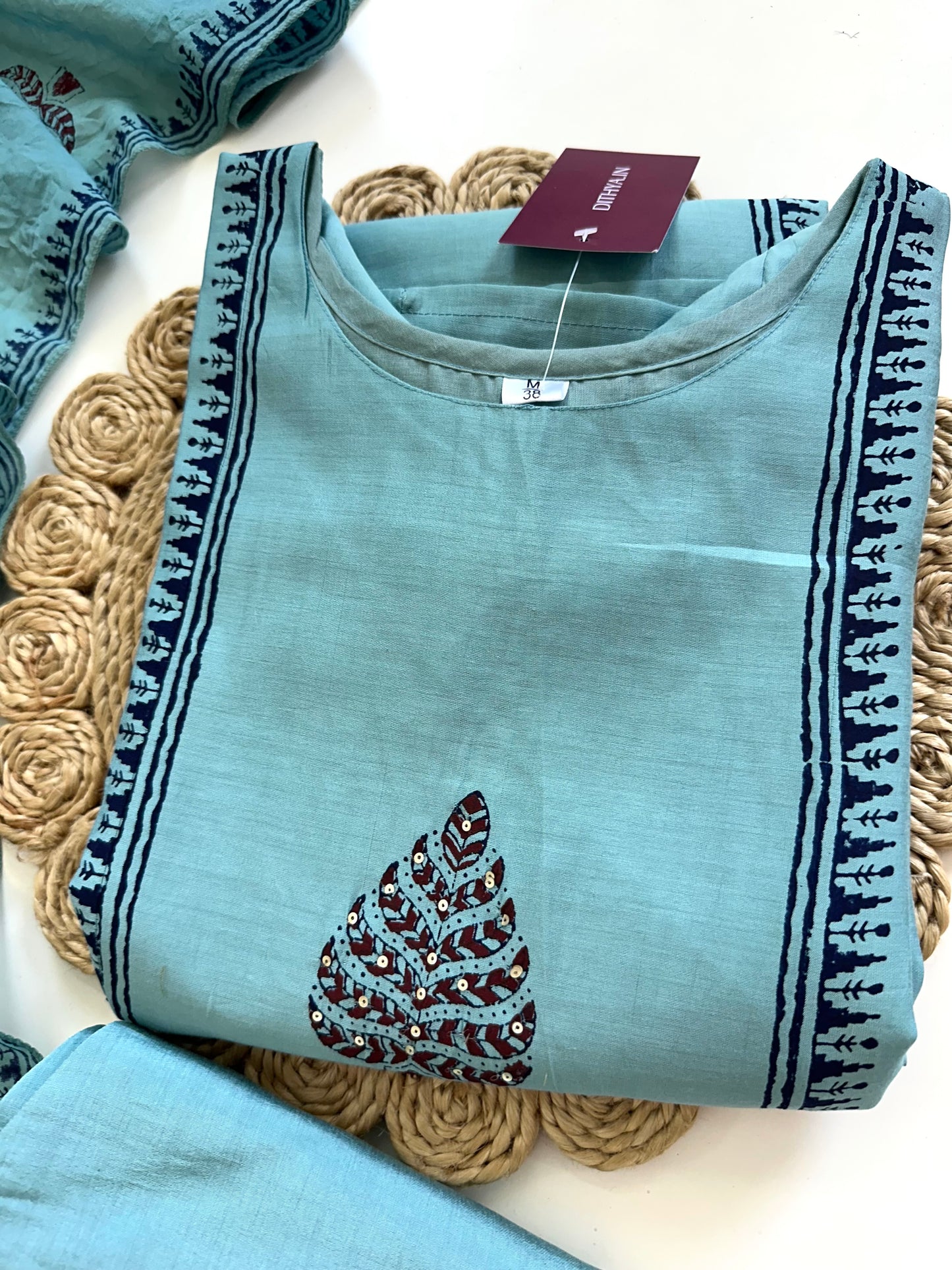 K084 - Cotton silk Aline Kurti with pants and dupatta