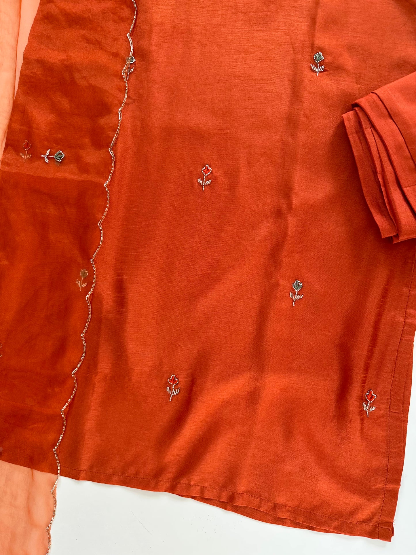 K231-Dola silk handwork straight Kurti with pants and dupatta in 2 colours