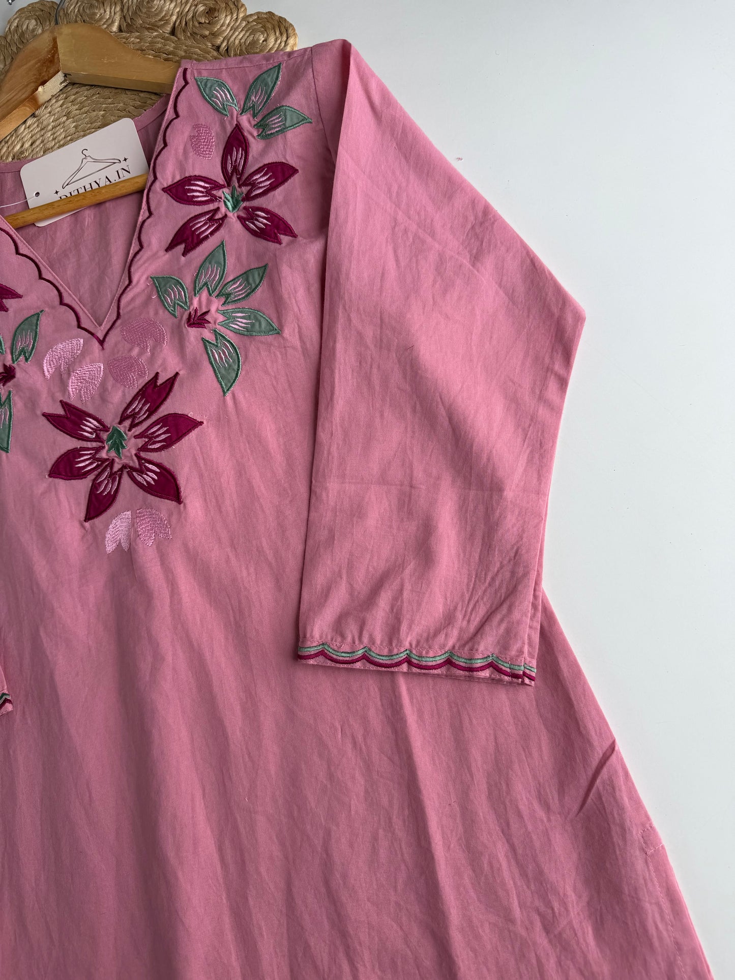 K131 - Mul cotton embroidered straight Kurti with pants and dupatta