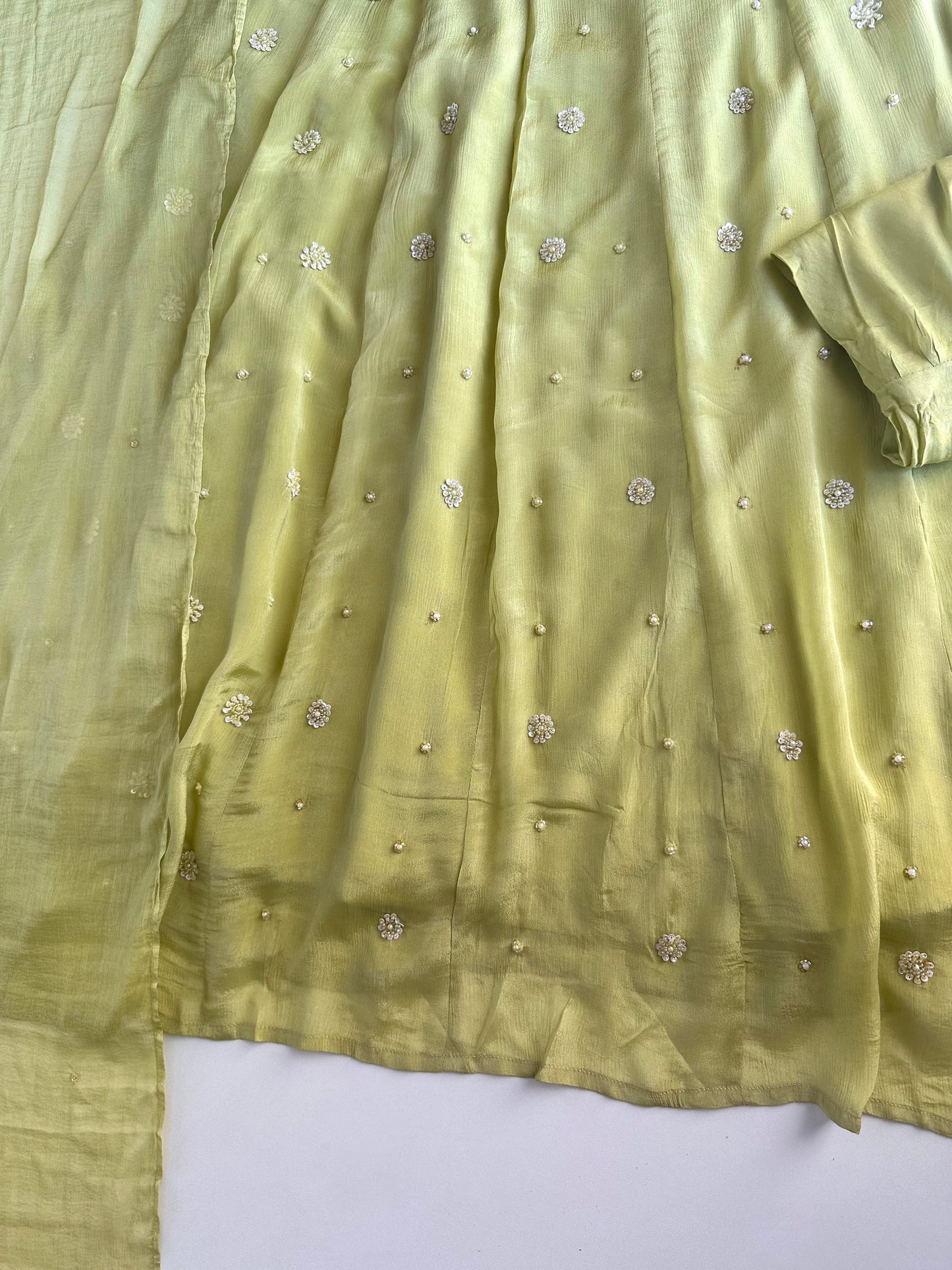 K063 - Chinnon heavy handwork Anarkali with pants and dupatta