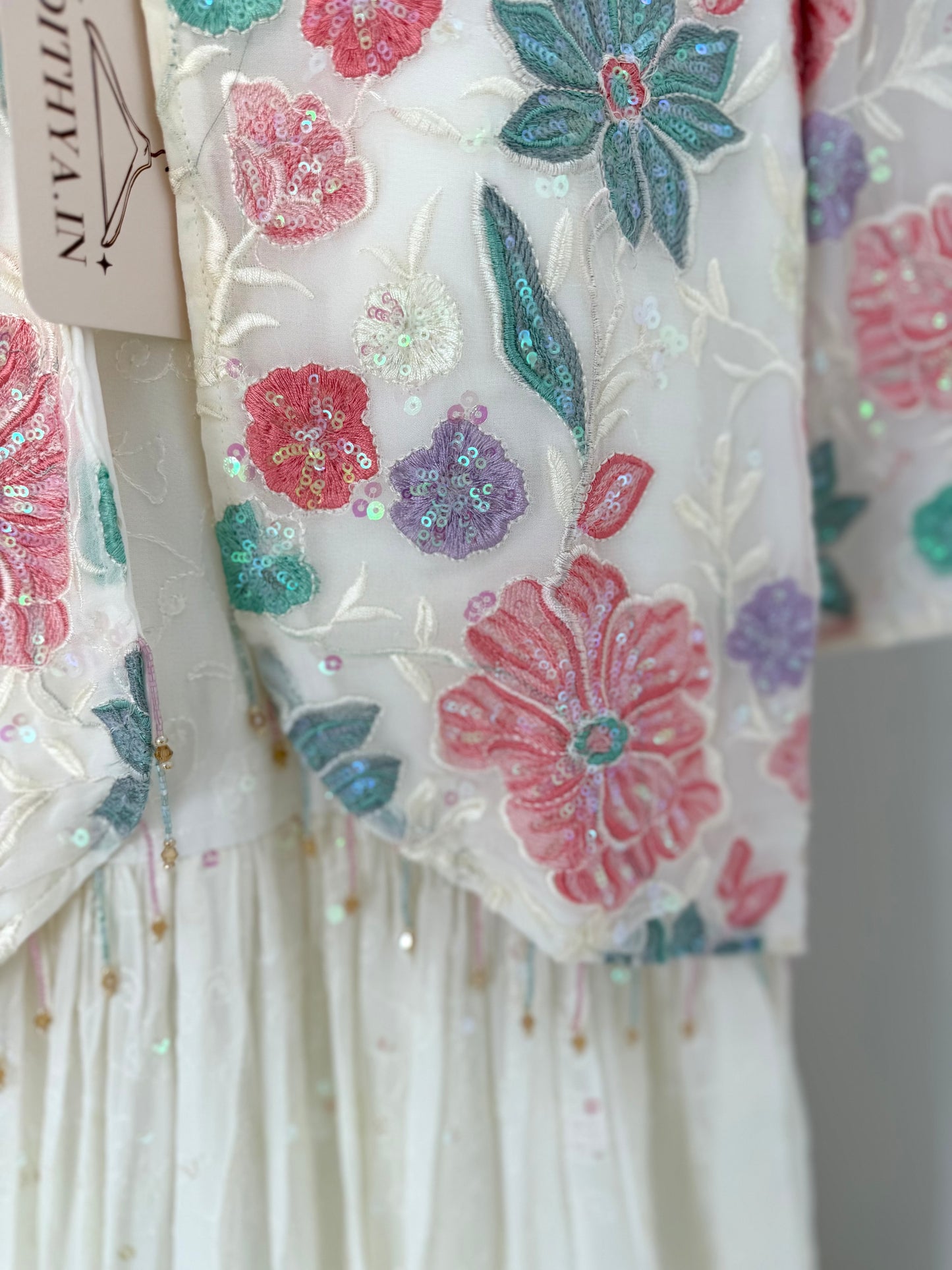 K524 - Georgette Floral embroidered crop blazer with gown