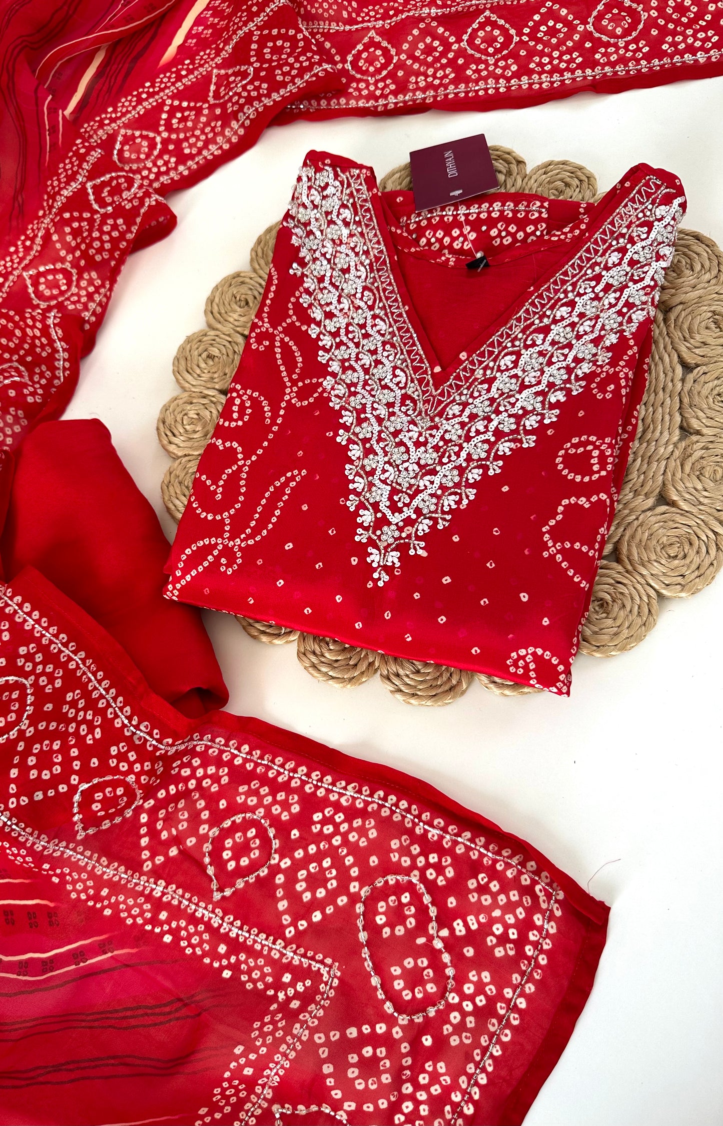 K174 - Pure crape handwork straight Kurti with pants and dupatta in 2 colours