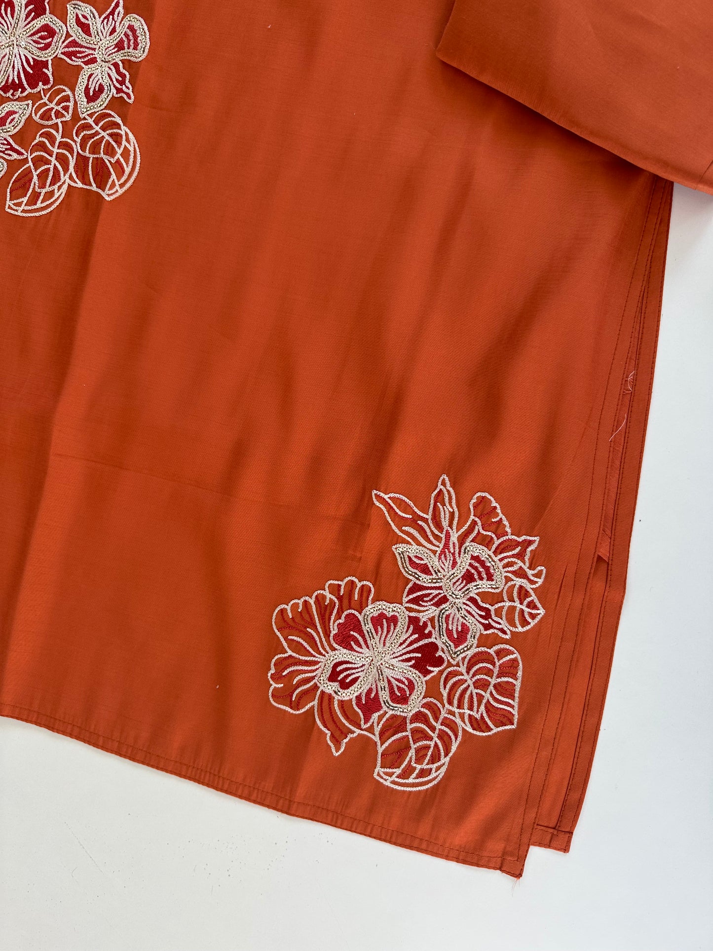 K218 - Roman silk thread work straight Kurti with pants and dupatta in 2 colours