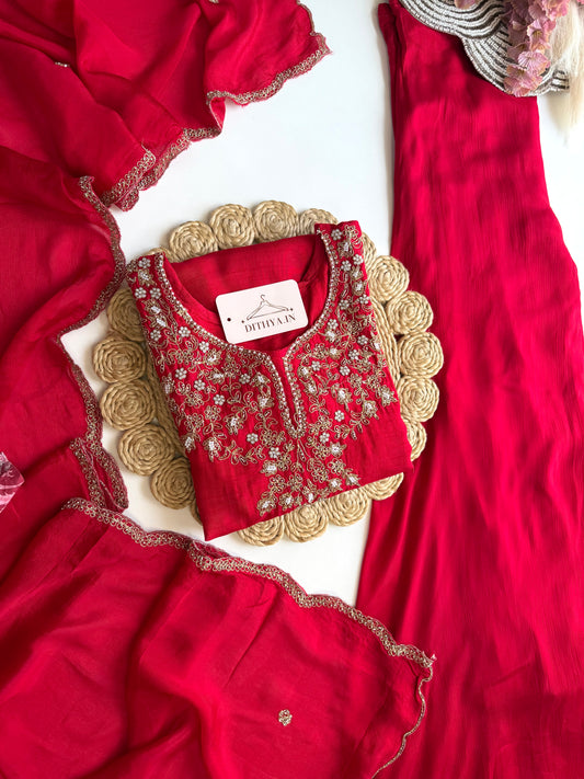 K501 - Russian silk handwork short Kurti with palazzo and dupatta