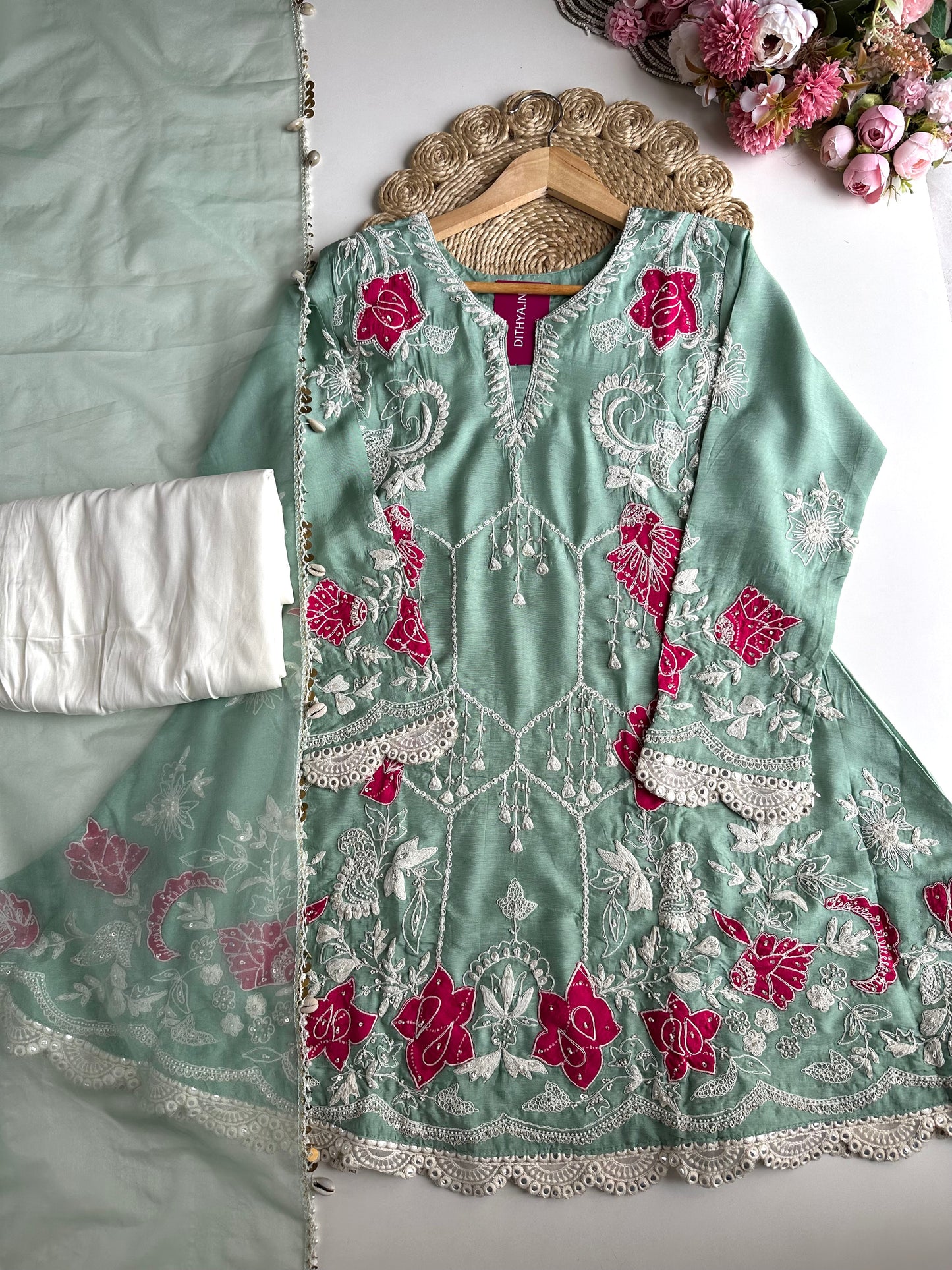 K277 - Russian silk heavy peplum Kurti with palazzo and dupatta