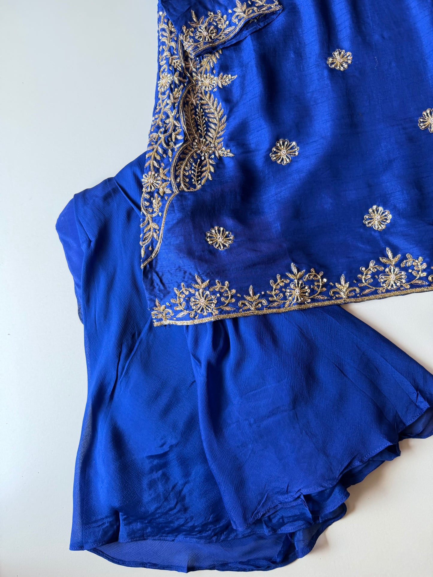 K479 - Russian silk Handwork short Kurti with palazzo and dupatta