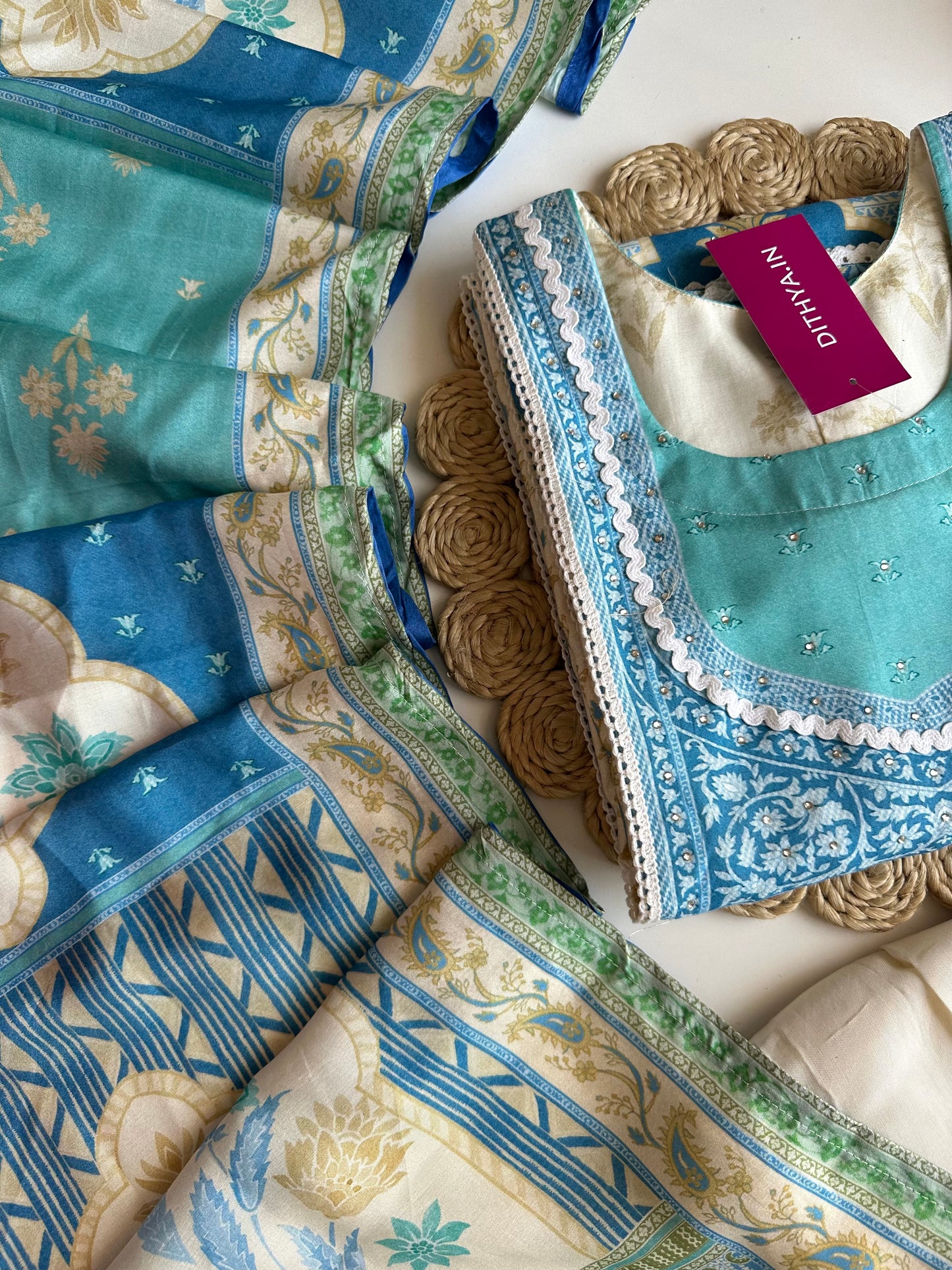 K230 - Pure muslin handwork straight Kurti with pants and dupatta