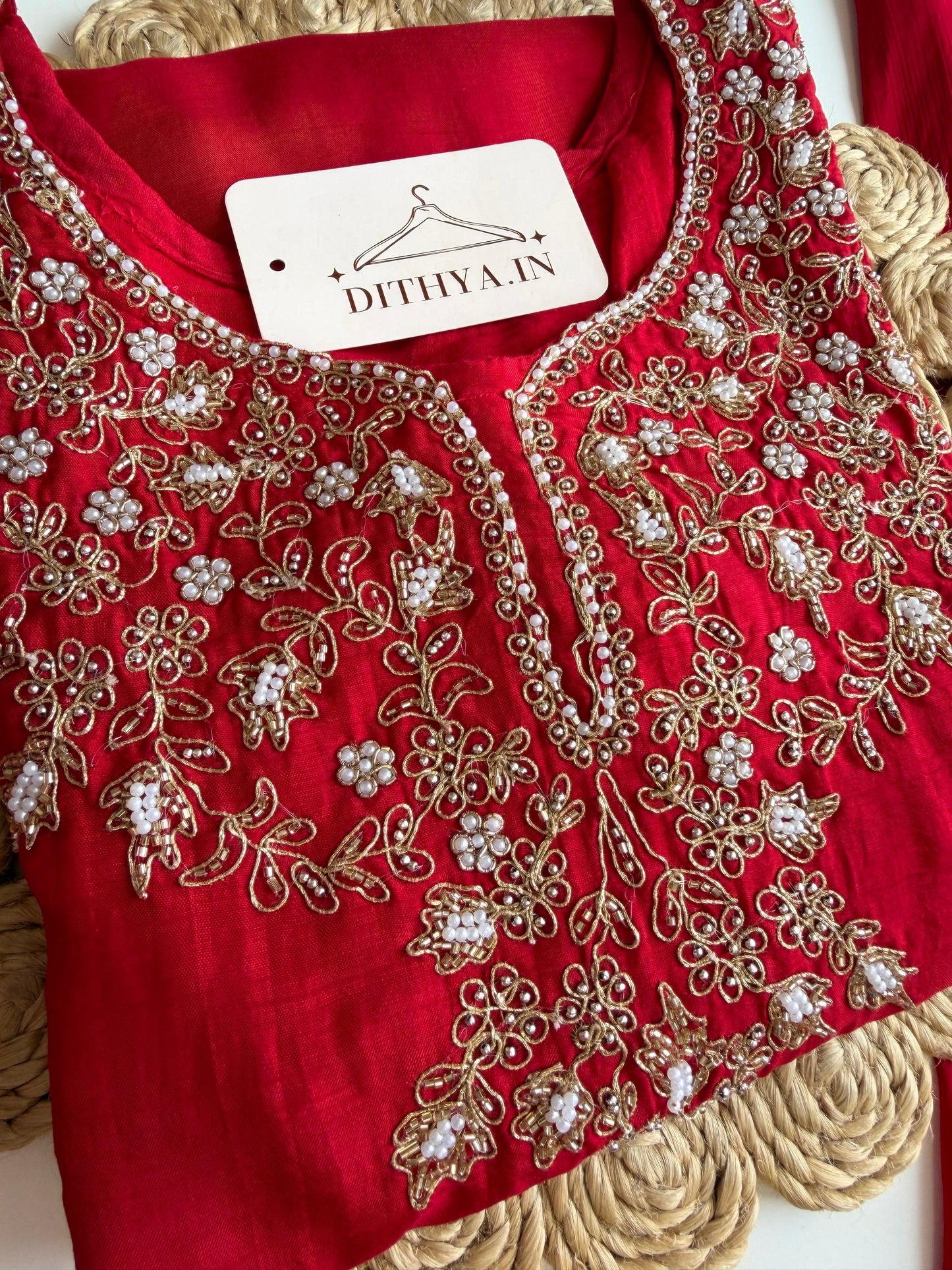 K501 - Russian silk handwork short Kurti with palazzo and dupatta