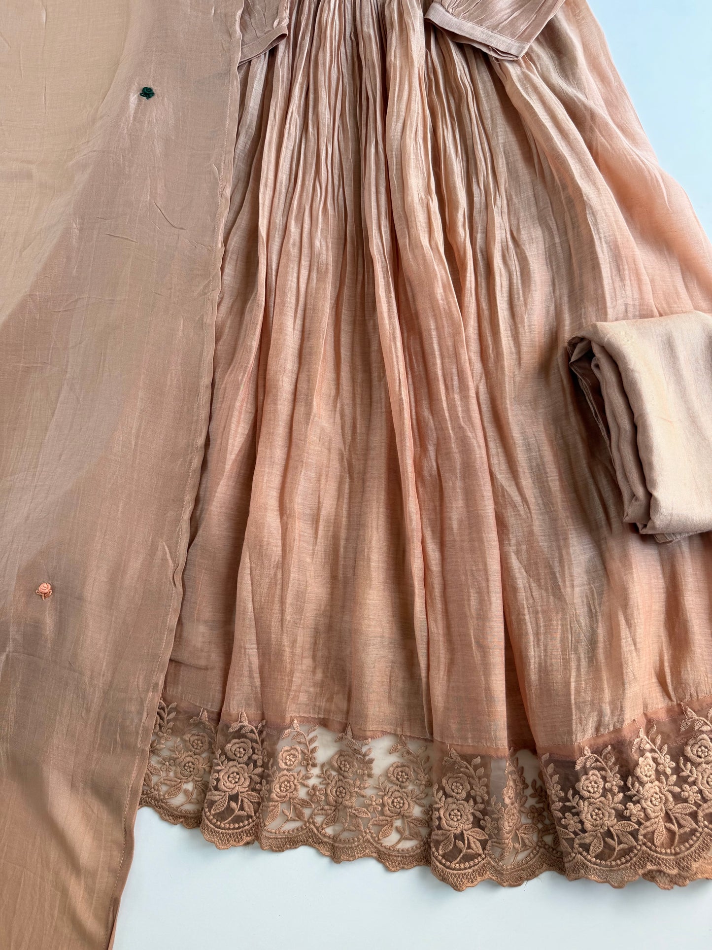 K189 - Mul chanderi embroidered Anarkali with pants and dupatta