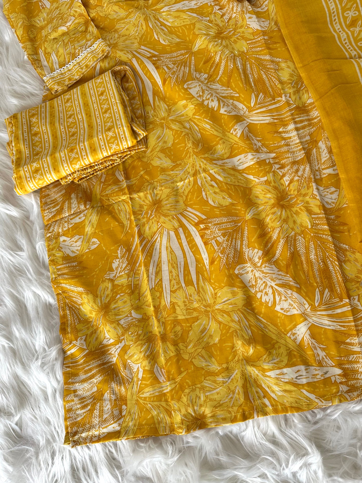 K385 - Cotton printed straight Kurti with pants and dupatta in 2 colours