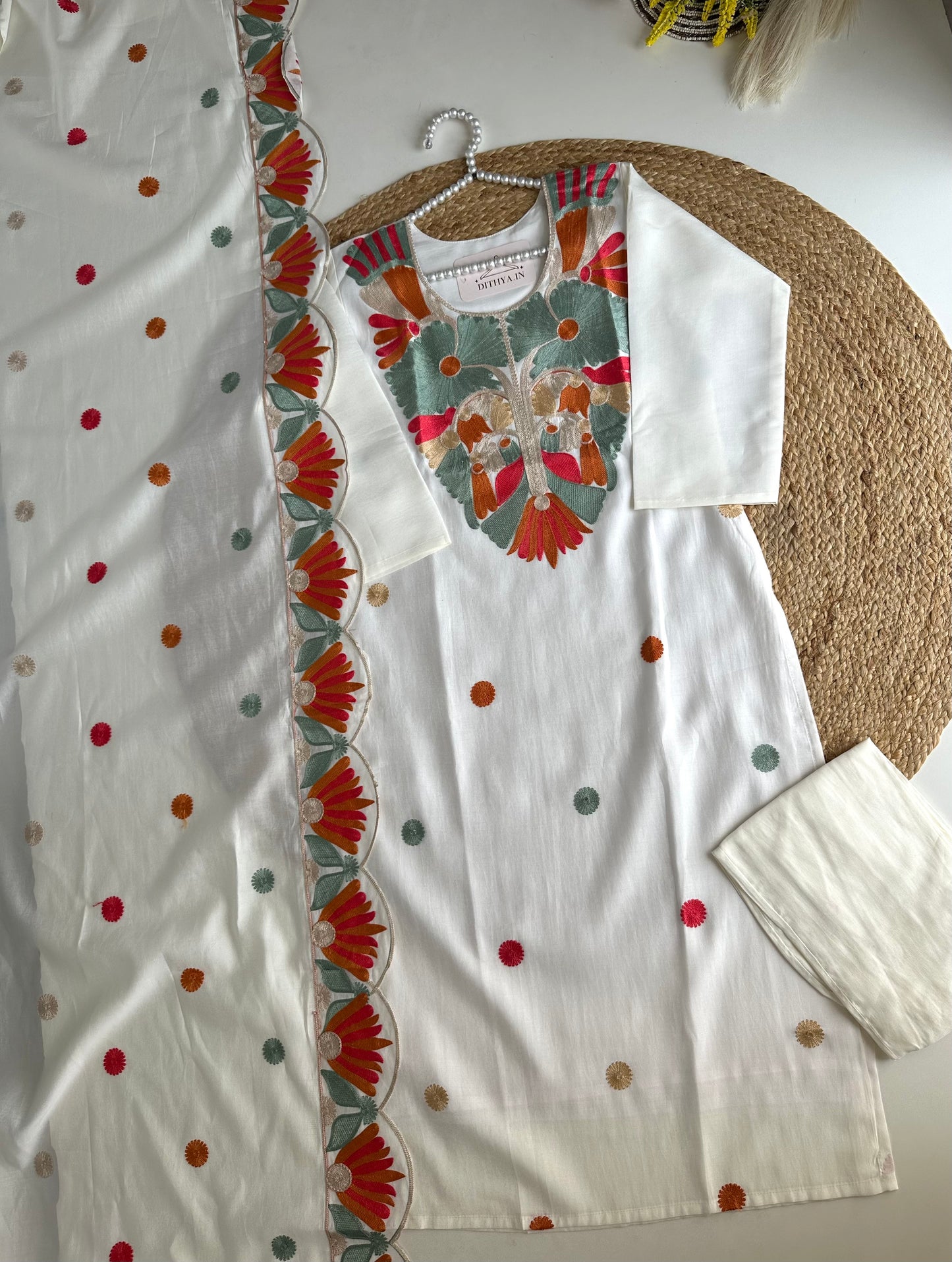 K491 - Roman silk embroidered straight Kurti with pants and dupatta