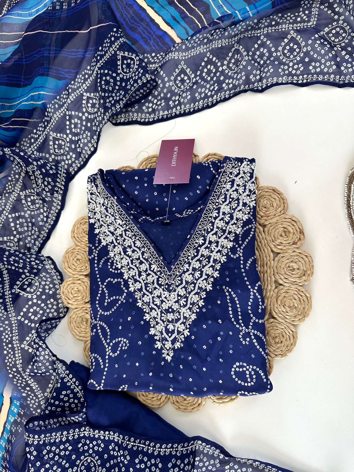 K174 - Pure crape handwork straight Kurti with pants and dupatta in 2 colours