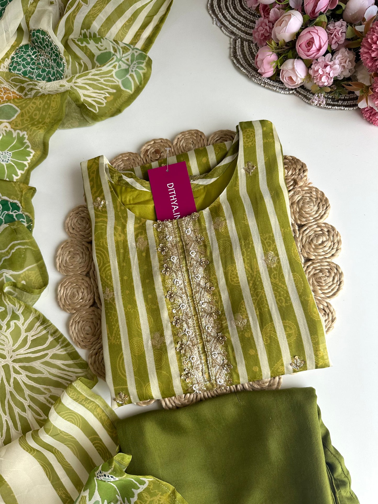 K307 - Viscose organza Straight Kurti with pants and dupatta