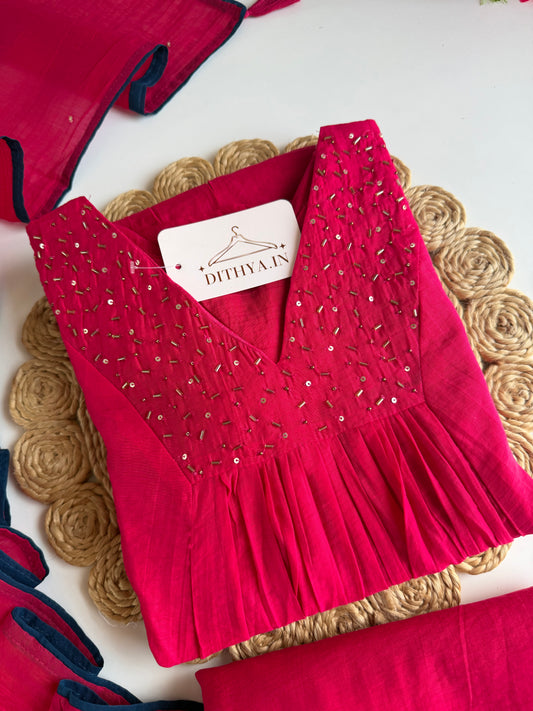 K545 - Surat crushed Mul chanderi handwork Anarkali with pants and dupatta