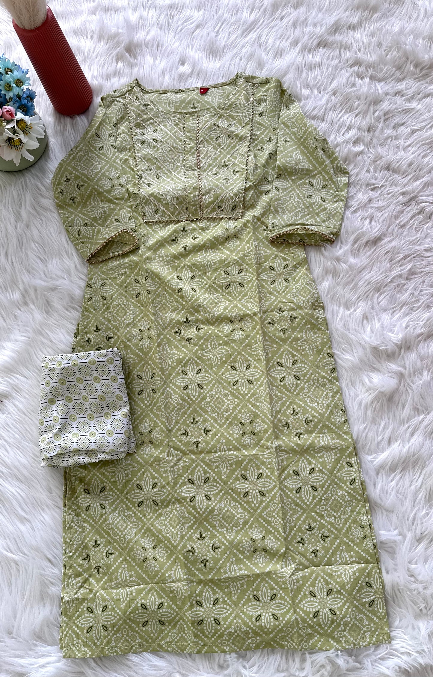 K394 - Cotton printed Kurti with pants and dupatta in 3 colours