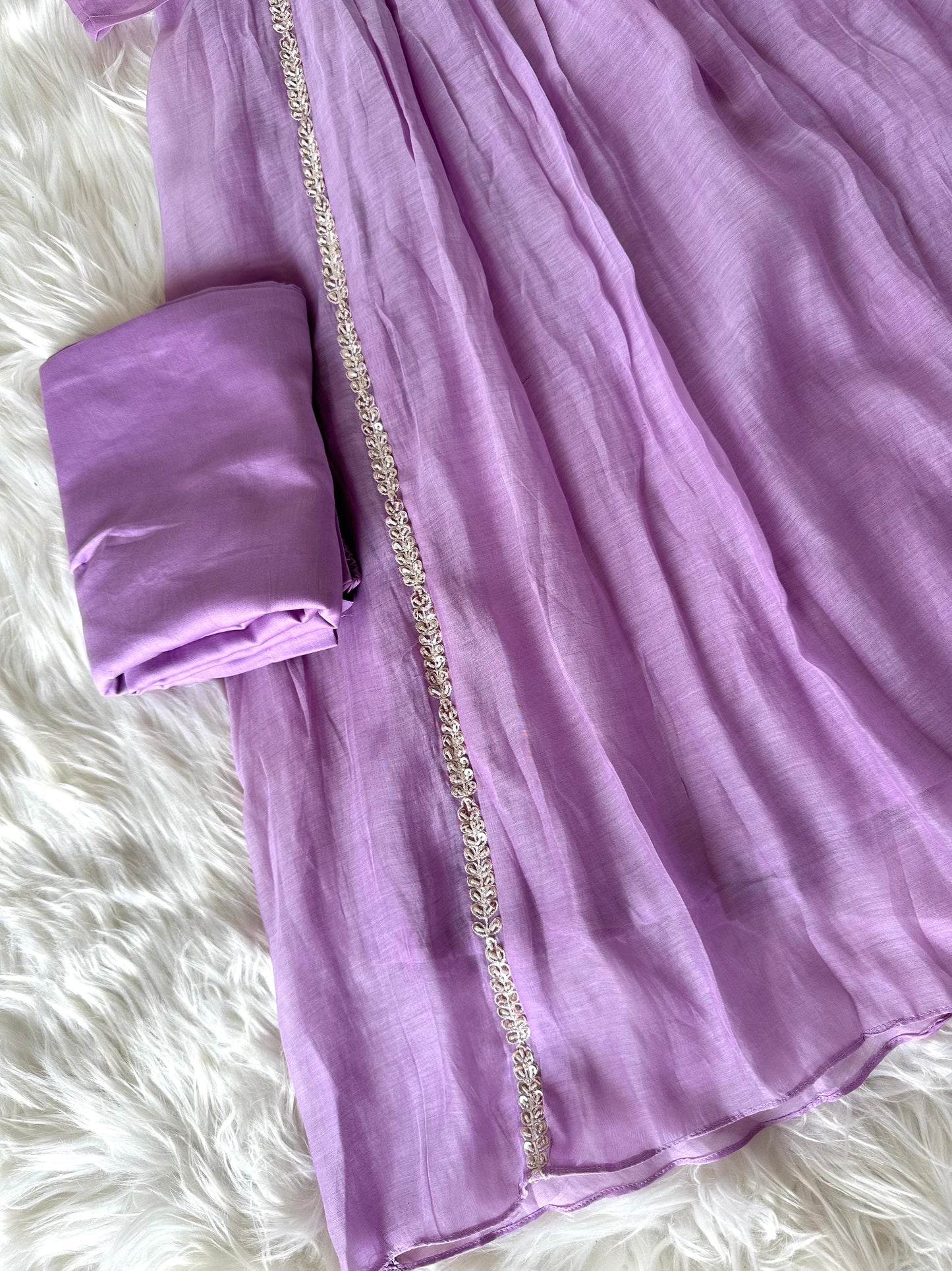 K373 - Mul Chanderi handwork Anarkali with pants and dupatta