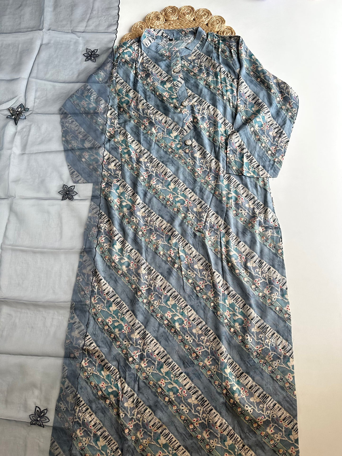 D073 -Muslin silk straight kurti with pants and dupatta