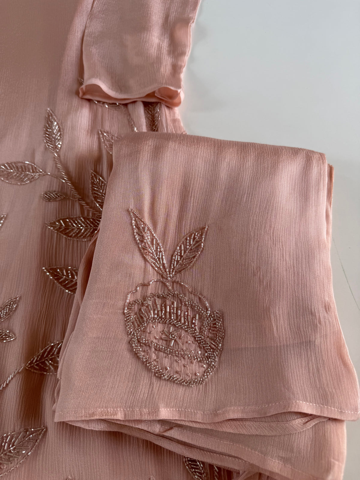 K476 - Pure Chinnon handwork aline Kurti with pants and dupatta