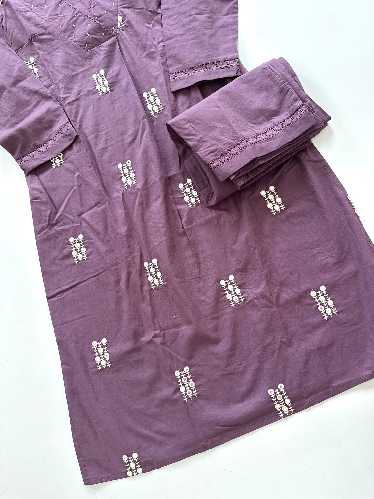 K104 - Cotton embroidered Aline Kurti with pants in 2 colours
