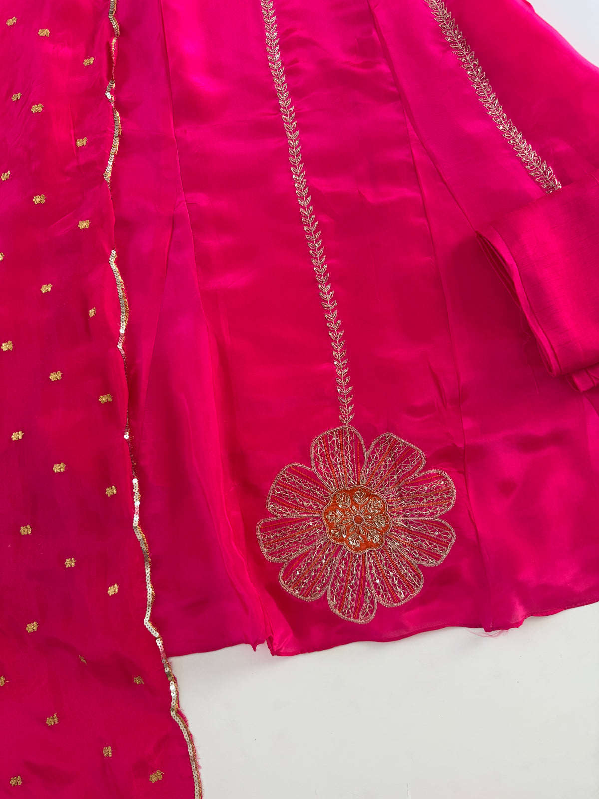 K596 - Pure Ho silk handwork aline Kurti with pants and dupatta