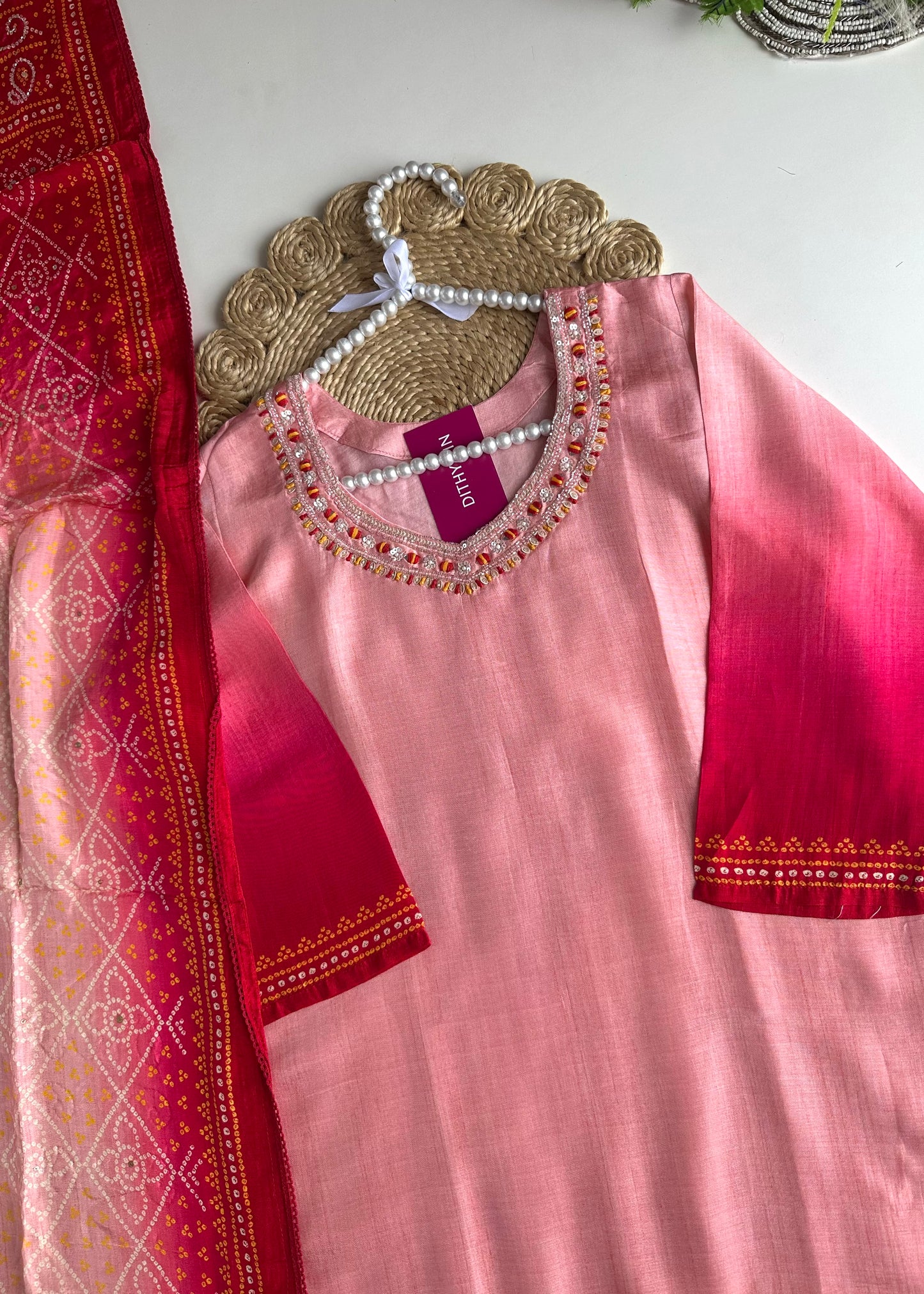 K305 - Russian silk handwork straight kurti with pants and dupatta
