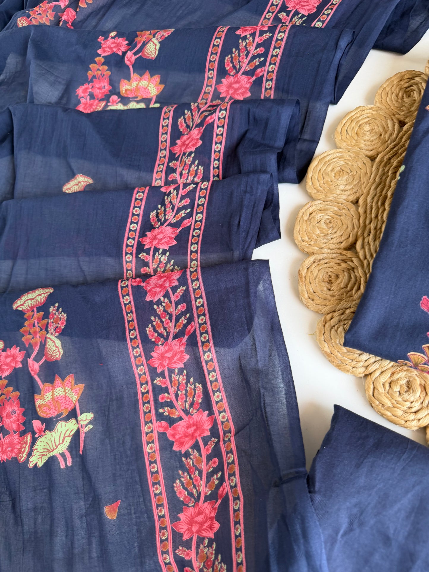K730 - Mul cotton floral angrakha straight Kurti with pants and dupatta