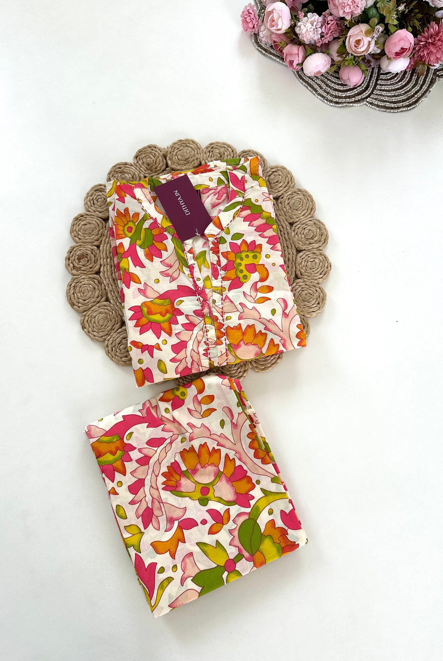 K316 - Cotton floral Kurti with pants