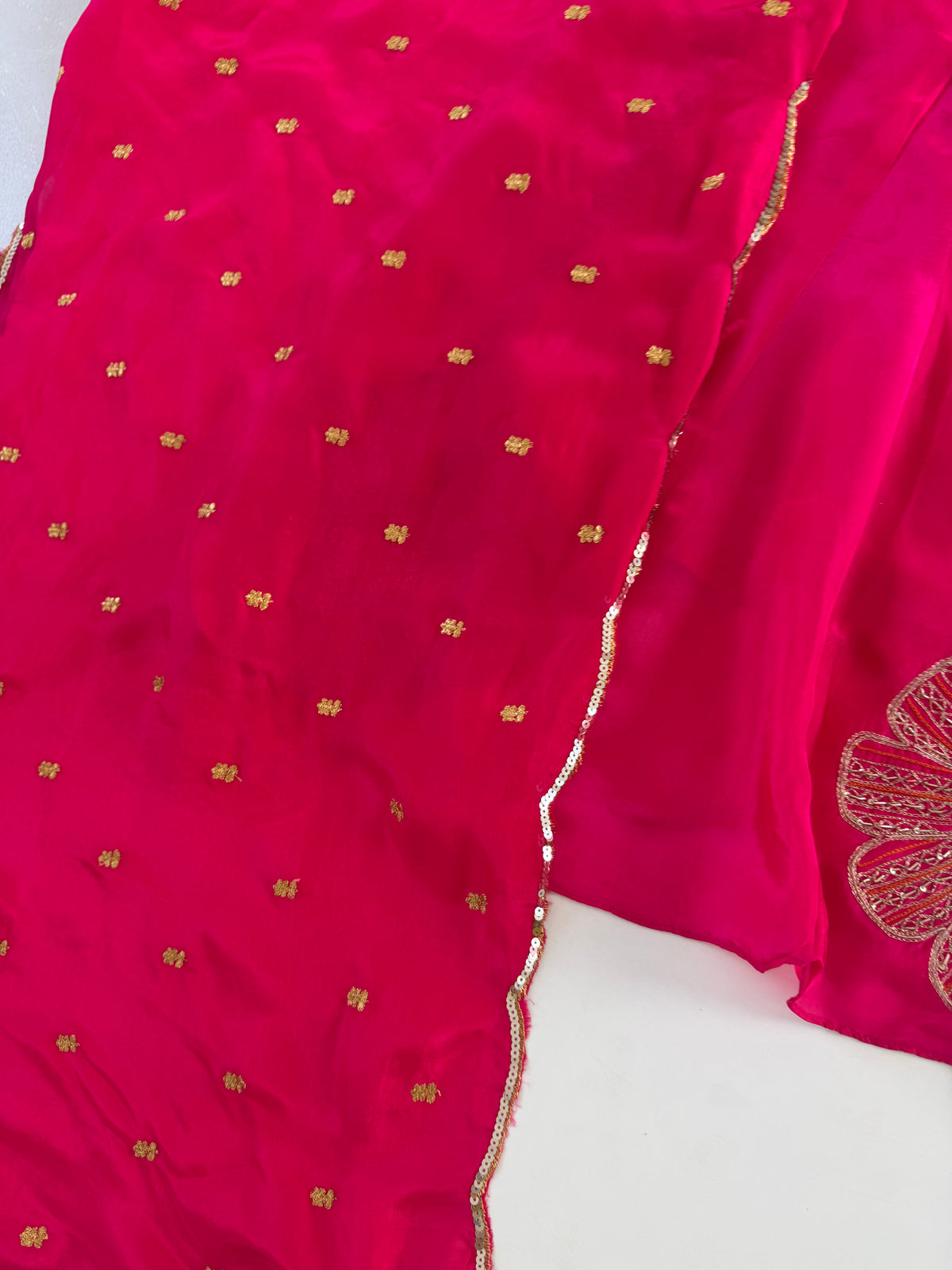 K596 - Pure Ho silk handwork aline Kurti with pants and dupatta