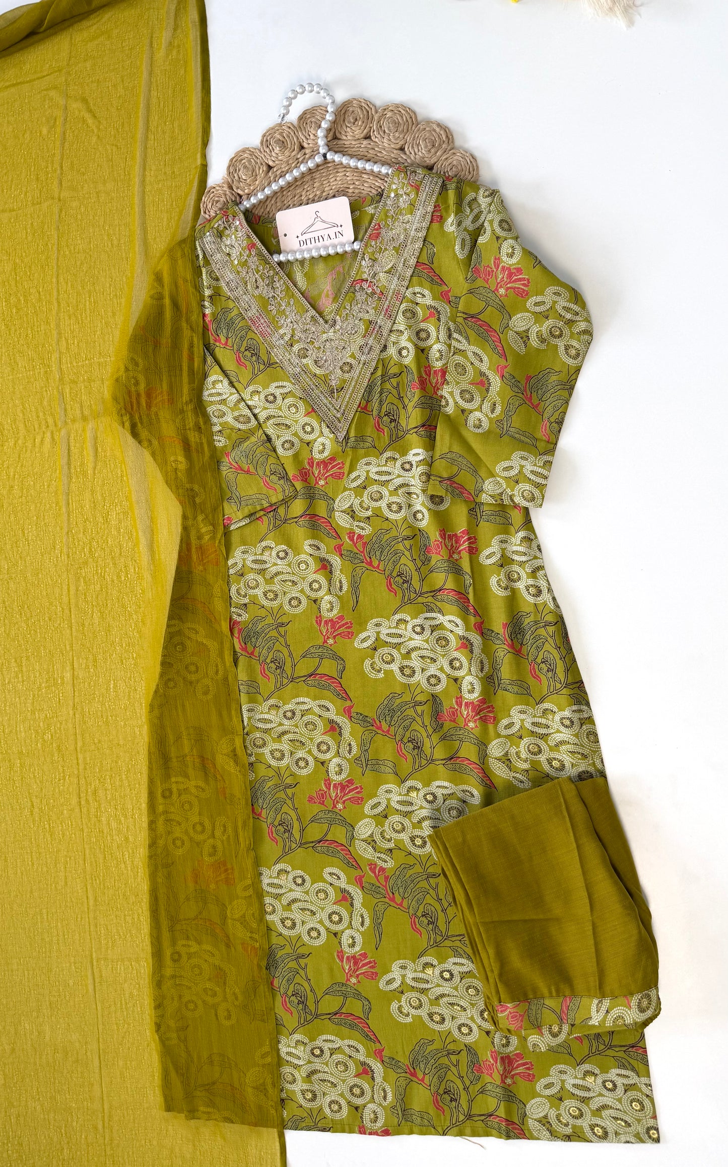 K539 - Roman silk embroidered straight Kurti with pants and dupatta