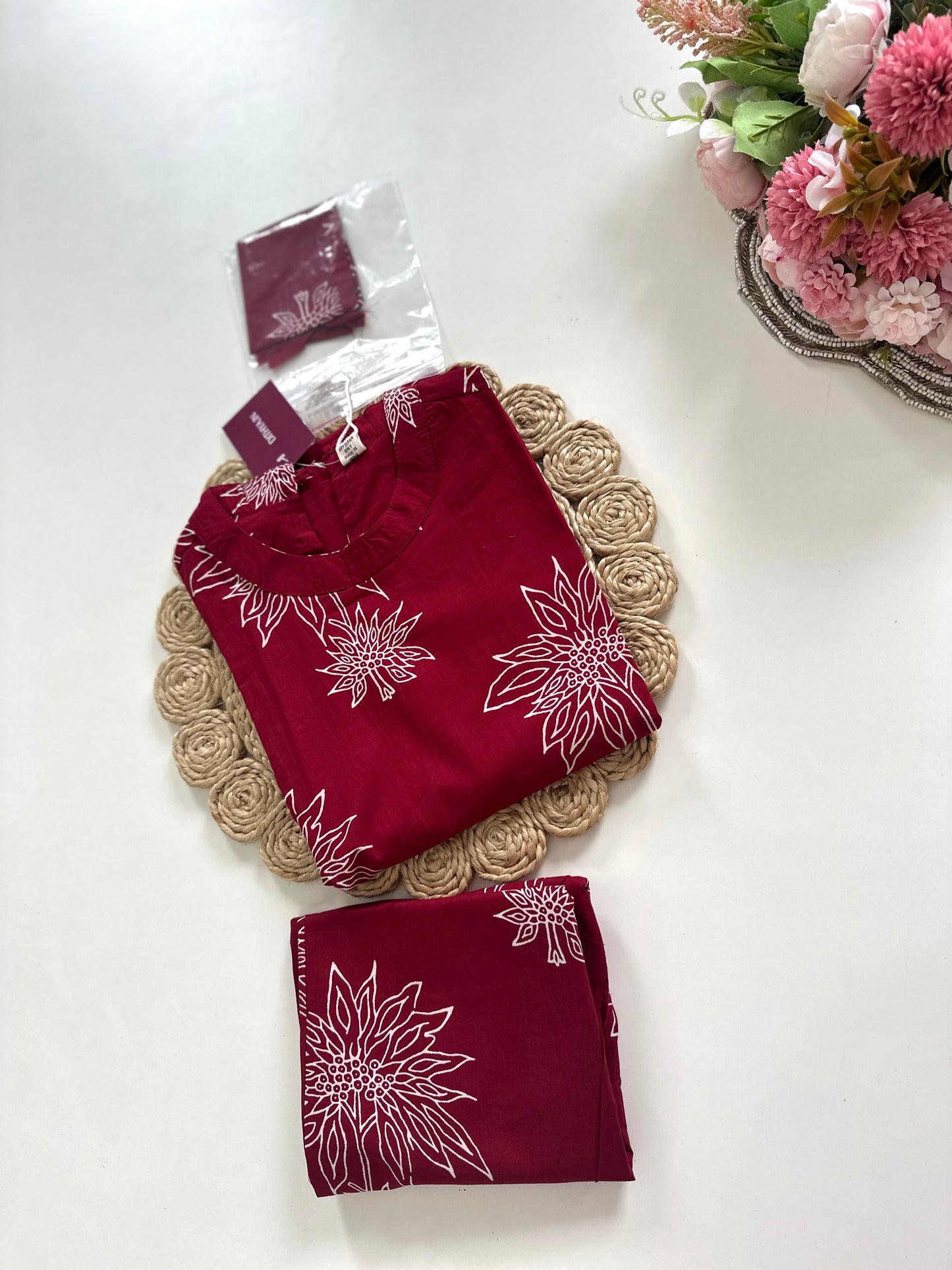 K110 - Cotton sleeveless Aline Kurti with pants in 2 prints