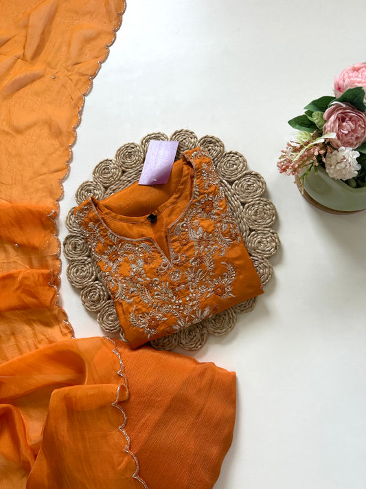 K051 - Russian silk handwork short kurti with sharara and dupatta