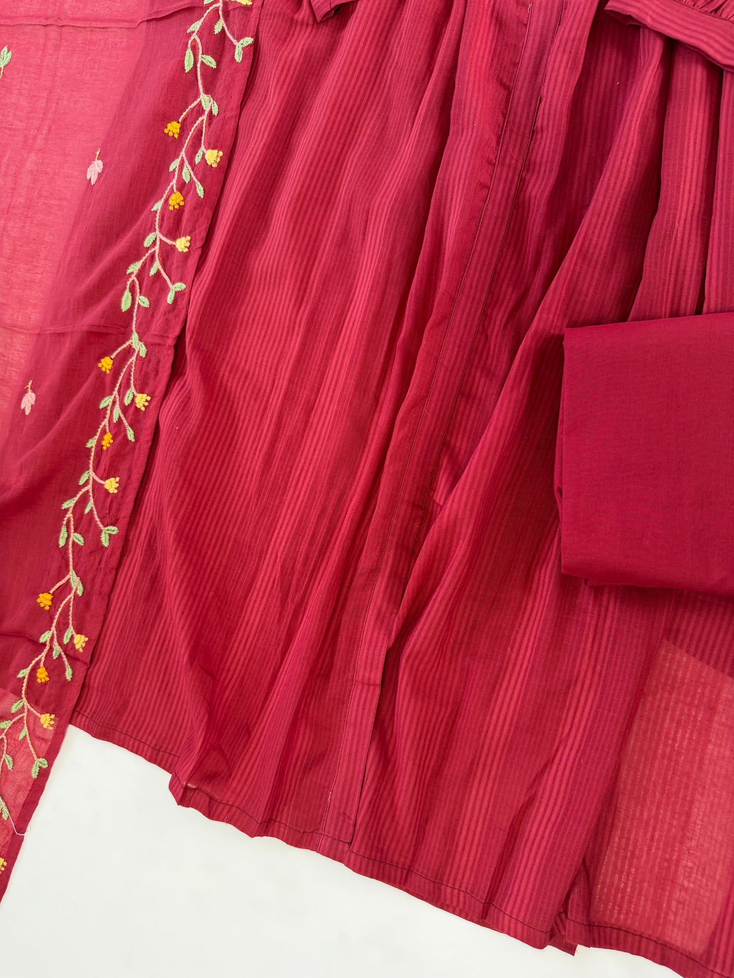 K620 - Mul cotton embroidered Aline Kurti with pants and dupatta