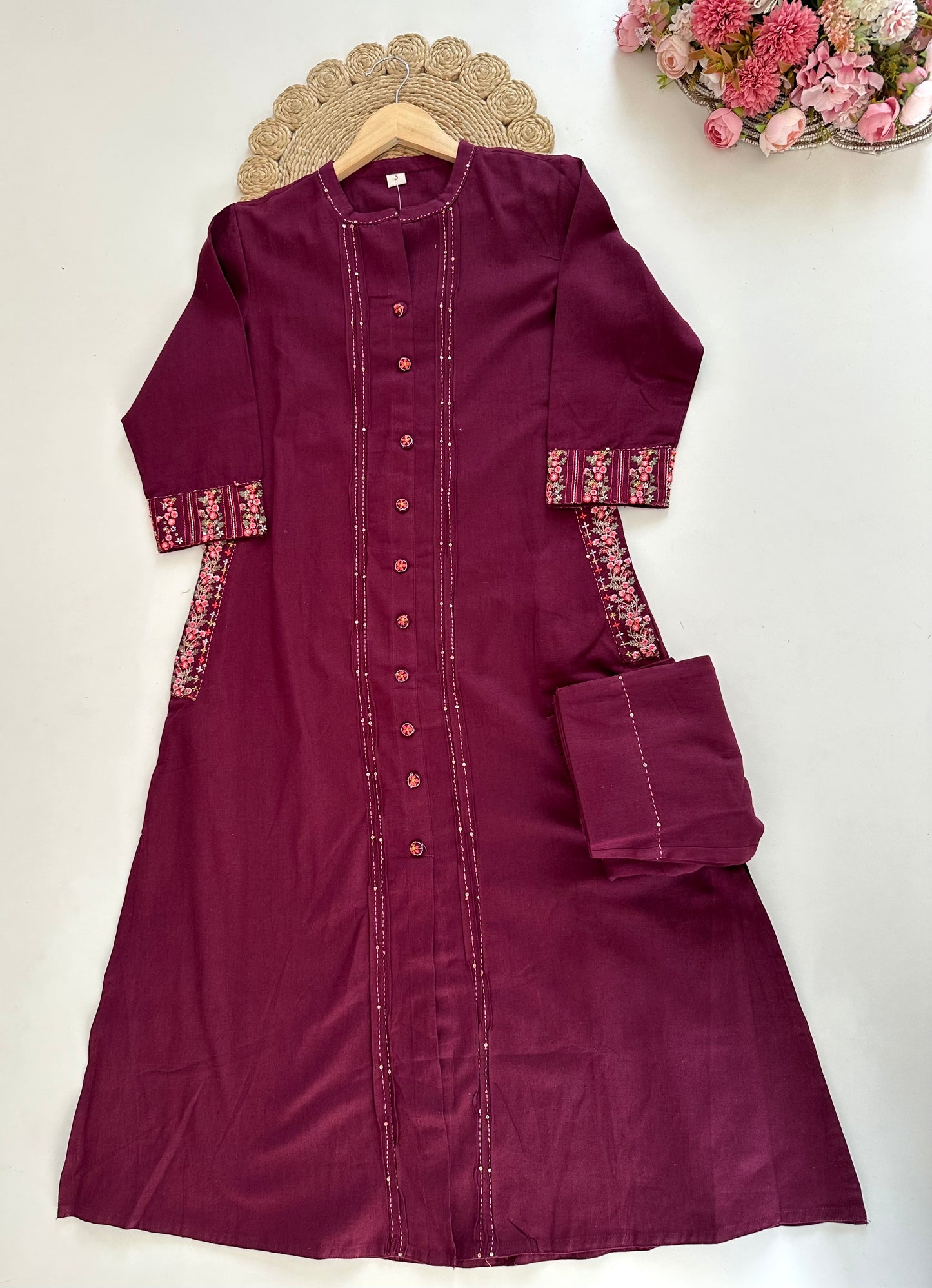 K294 - Cotton embroidered Aline Kurti with pants
