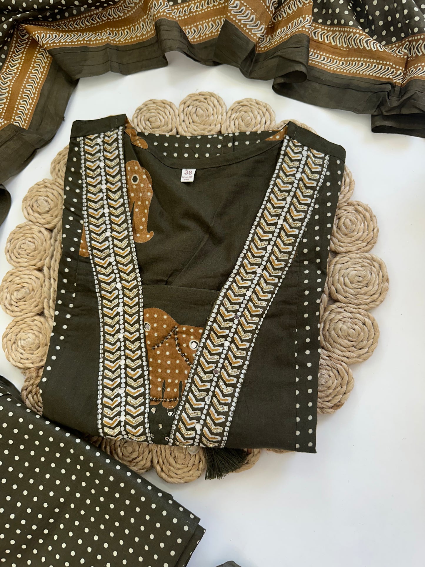 K044 - Cotton Aline Kurti with pants and dupatta