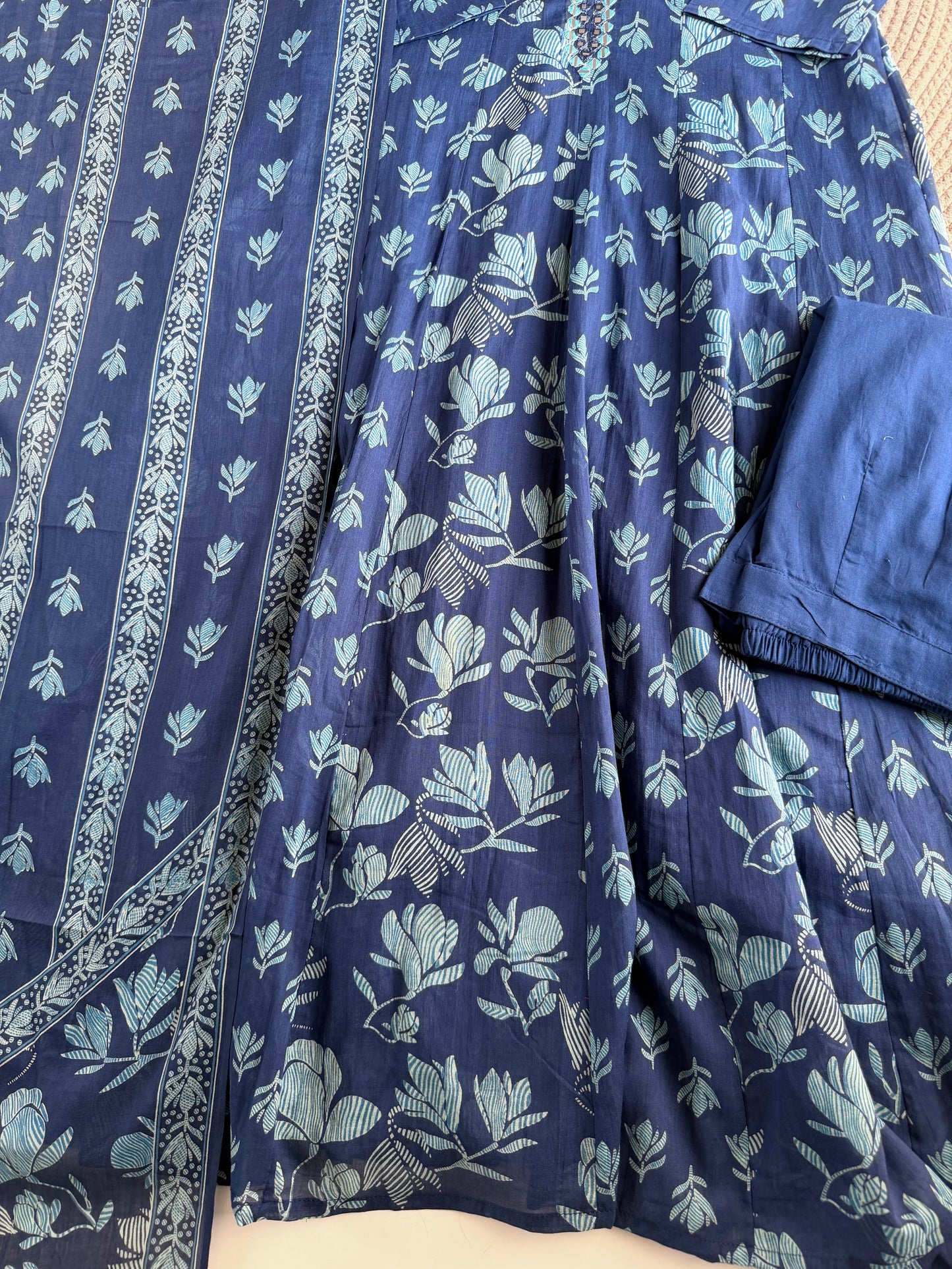 K559 - Mul cotton printed Anarkali with pants and dupatta in 2 colours