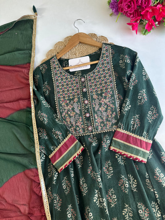 D637-Cotton Anarkali with pants and dupatta