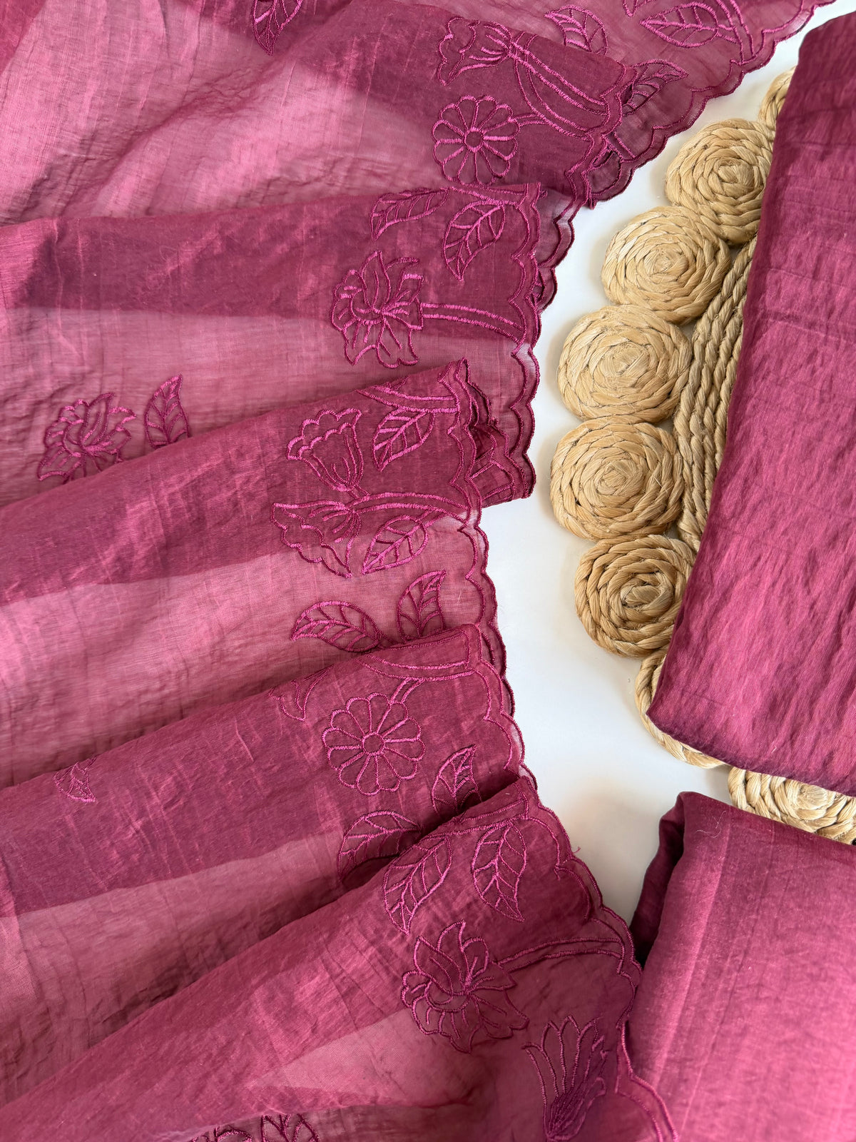 K208 - Crushed Mul chanderi embroidered straight Kurti with pants and dupatta in 2 colours