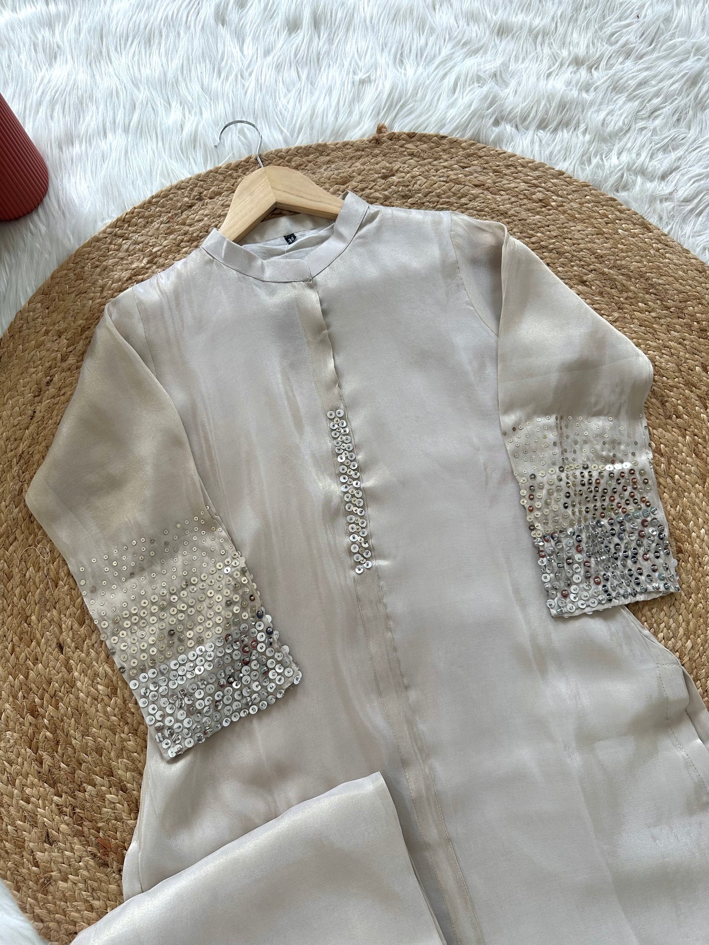 K133 - Tissue silk handwork coord set in 2 colours