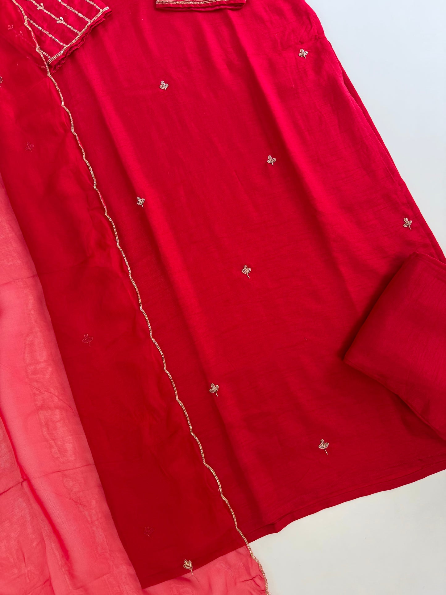 K552 - Russian silk handwork straight Kurti with pants and dupatta