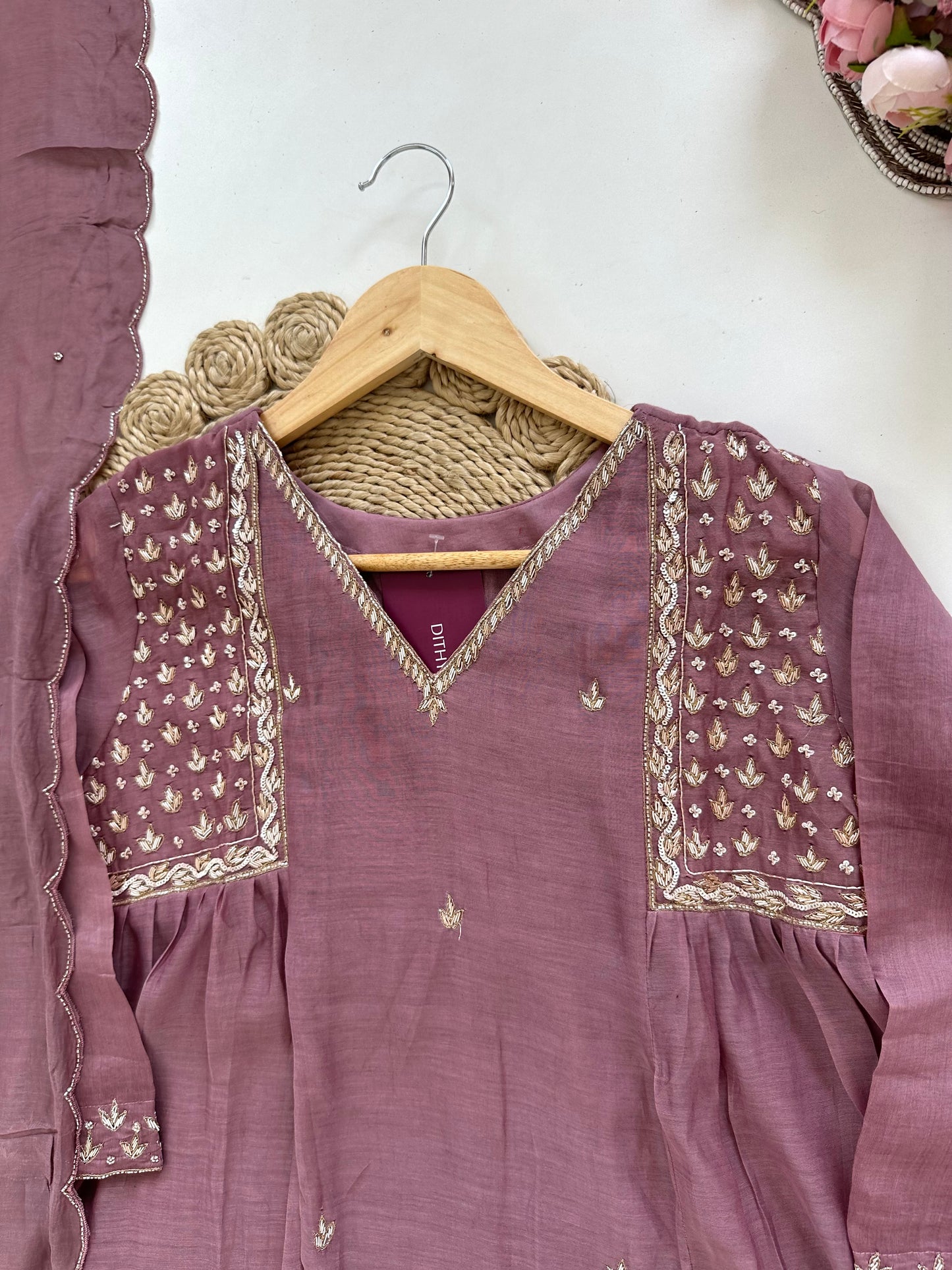 K261 - Mul Chanderi handwork Anarkali with pants and dupatta in 2 colours