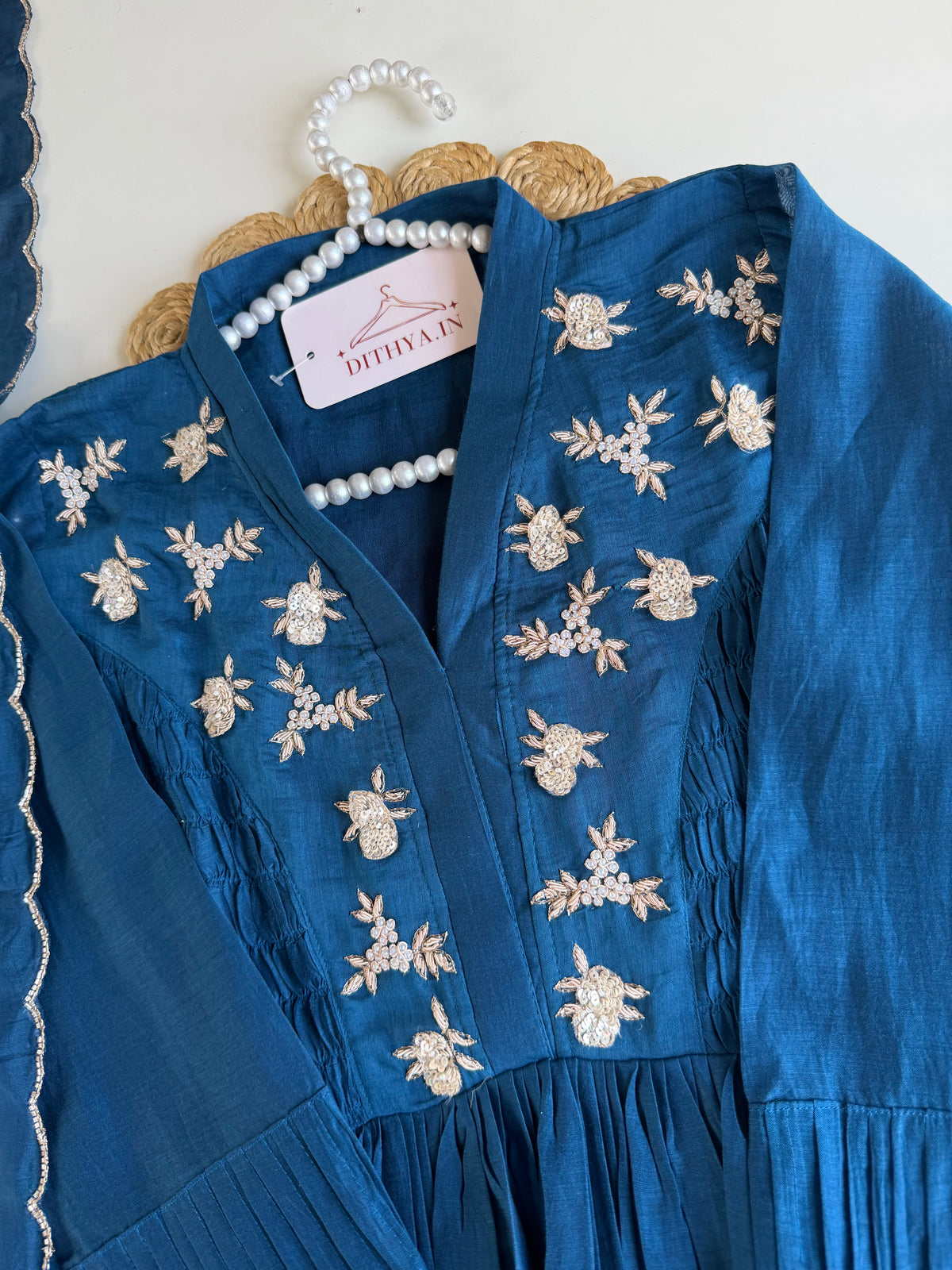 K517 - Mul chanderi handwork Anarkali with pants and dupatta