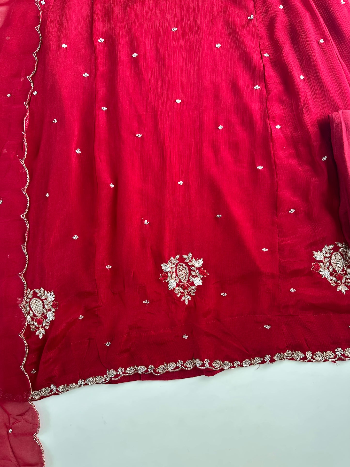 K350 - Pure Chinnon handwork Anarkali with pants and dupatta