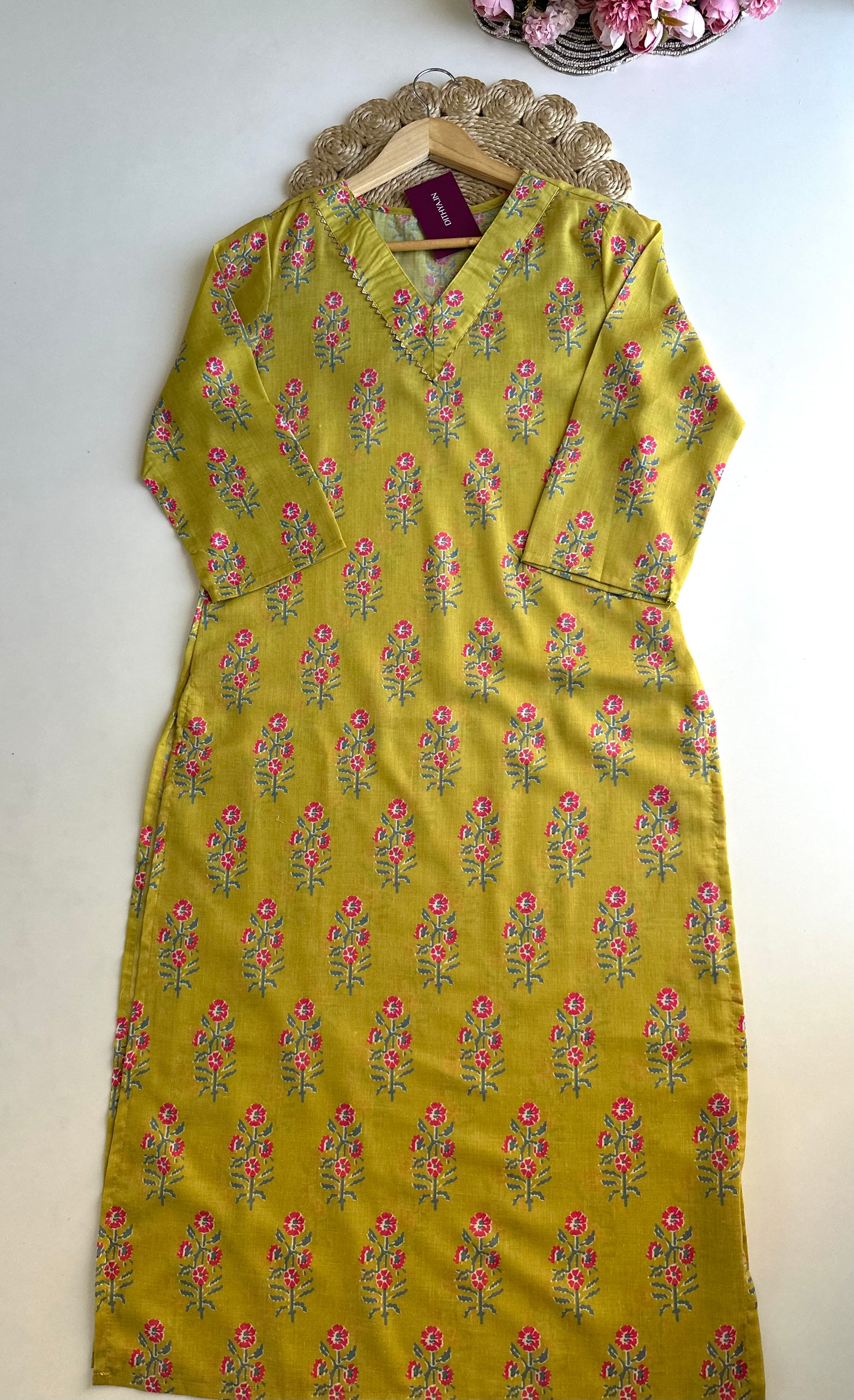 K223 - Cotton floral straight Kurti