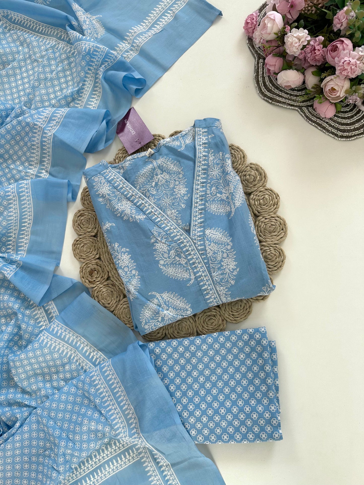 K100 - Cotton Aline Kurti with pants and dupatta