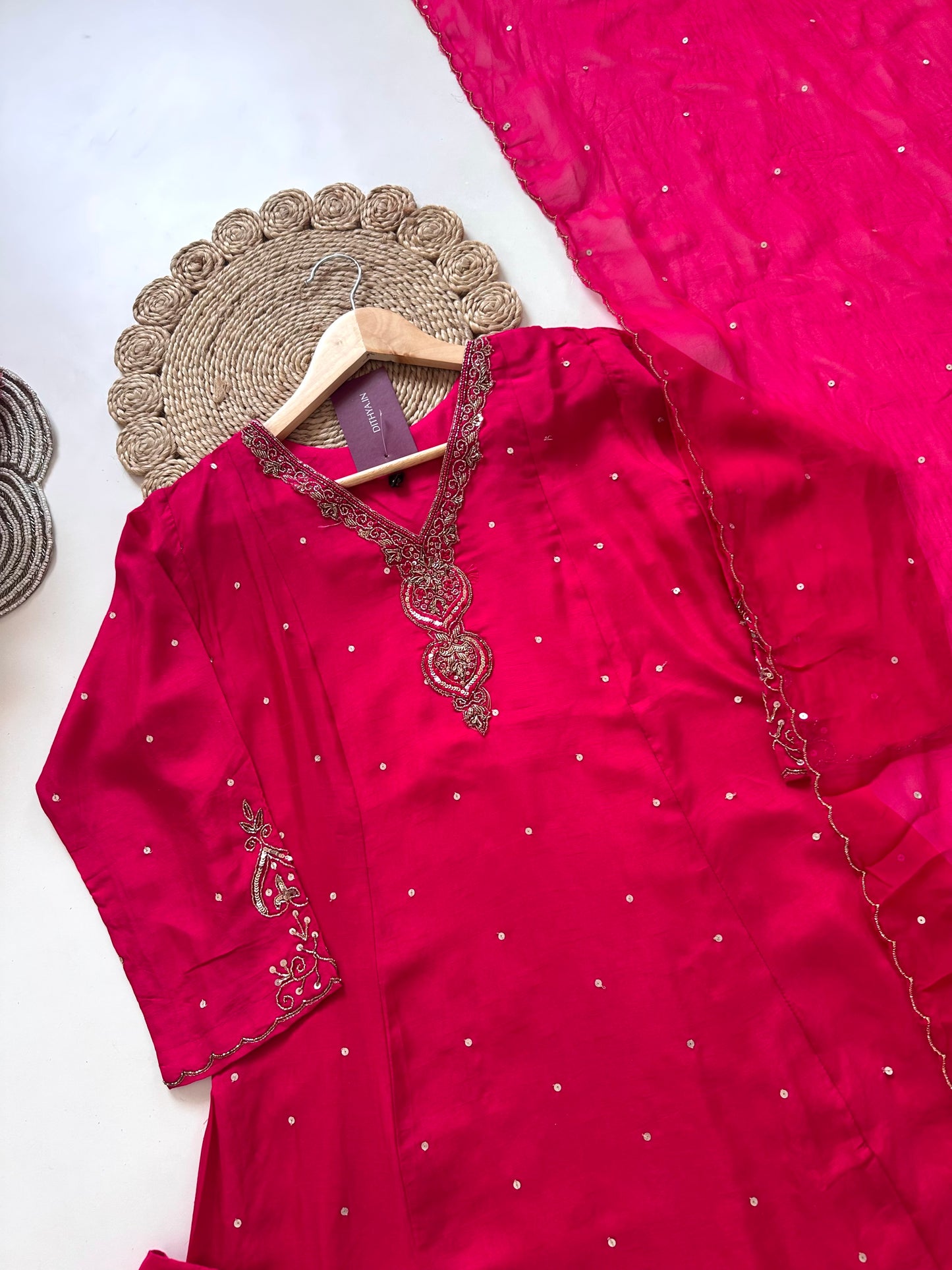 K212 - Russian silk handwork Anarkali with pants and dupatta