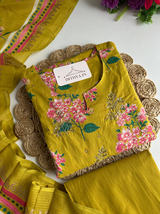K060 - Mul cotton floral Anarkali with pants and dupatta