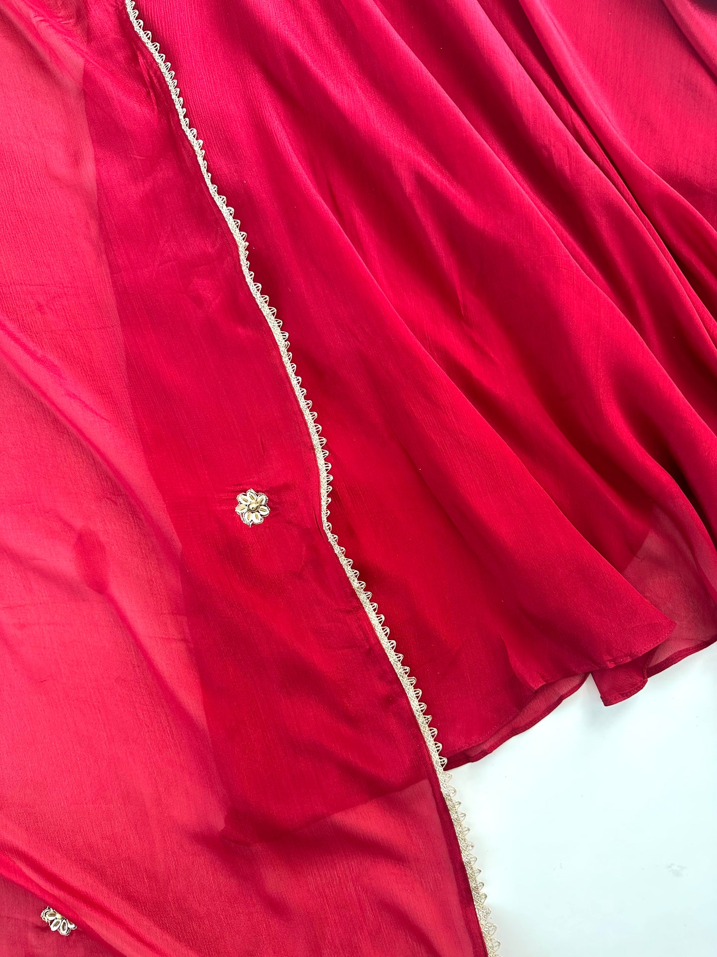 K158 - Pure Chinnon heavy handwork Anarkali with pants and dupatta