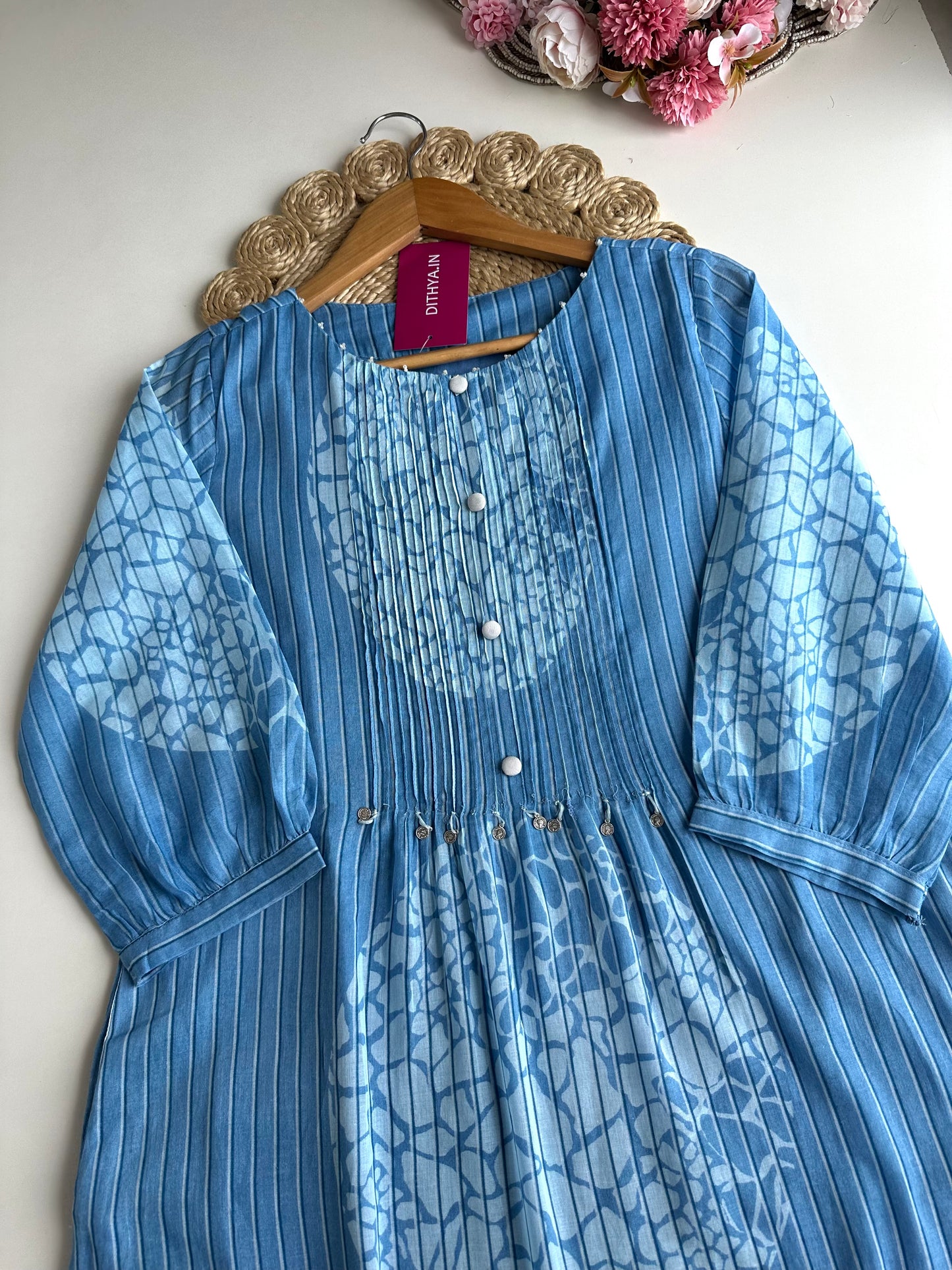 K238 - Cotton pintex floral Aline Kurti with pants in 2 colours