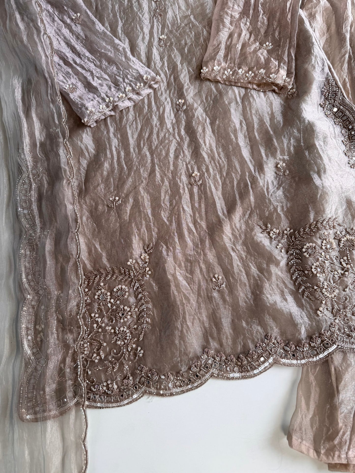 K184 - Crushed glass tissue short Kurti with divider pants and dupatta